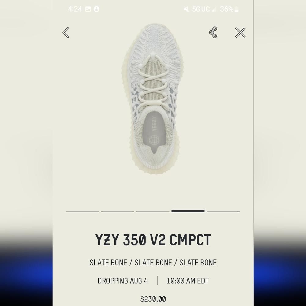 Yeezy 350 compact v3 slate bone size 6.5 male, 7.5 female worn once